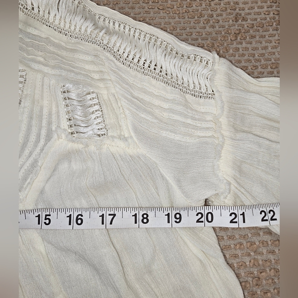 Denim & Supply Ralph Lauren Cream Crochet Trim Peasant Top  $125 Size Small - Picture 7 of 9